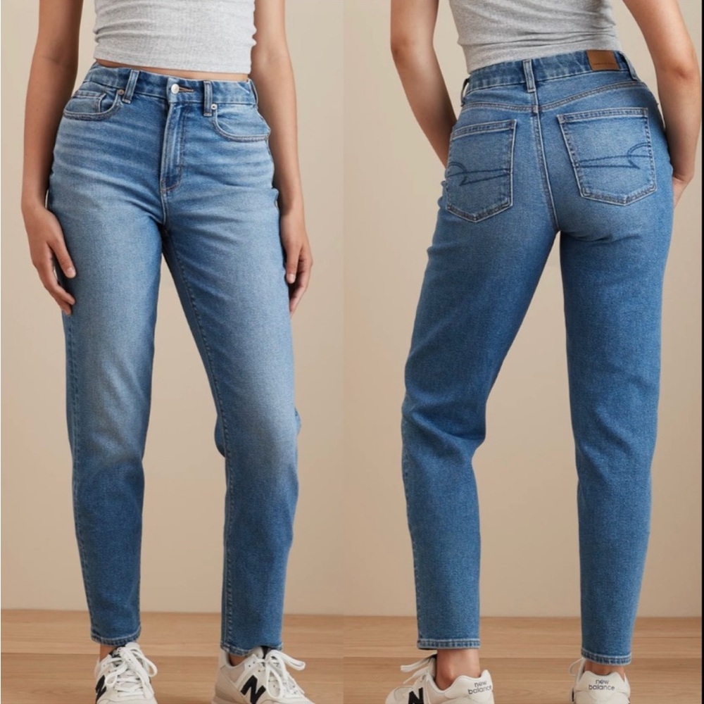 AMERICAN EAGLE Stretch Mom Straight Jean Medium Wash Denim comfort waistband 6 - Picture 2 of 8